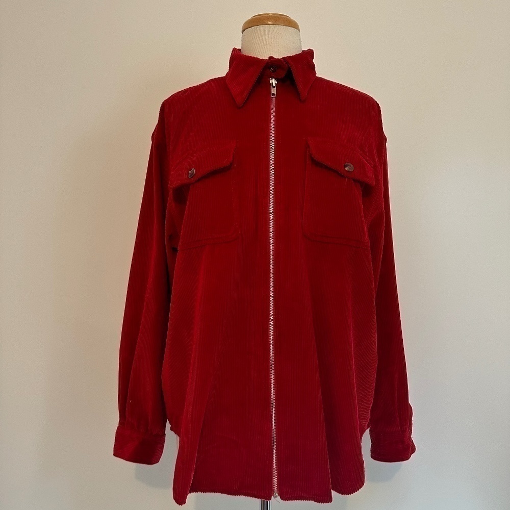 Vtg 90s Jones NY Sport Full Zip Corduroy Shirt Jacket Womens XL? Red